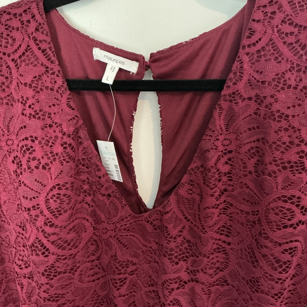 Maurices Long Sleeve All Over Lace Romper Burgundy Large NWT - Picture 3 of 13